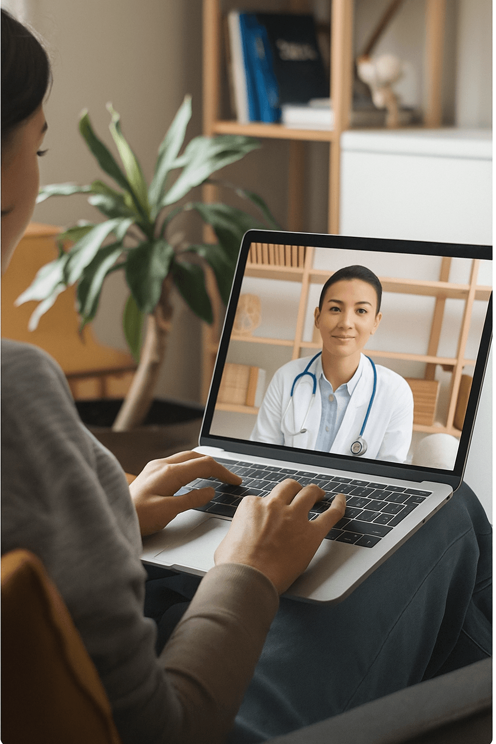 A person on a video call with a doctor